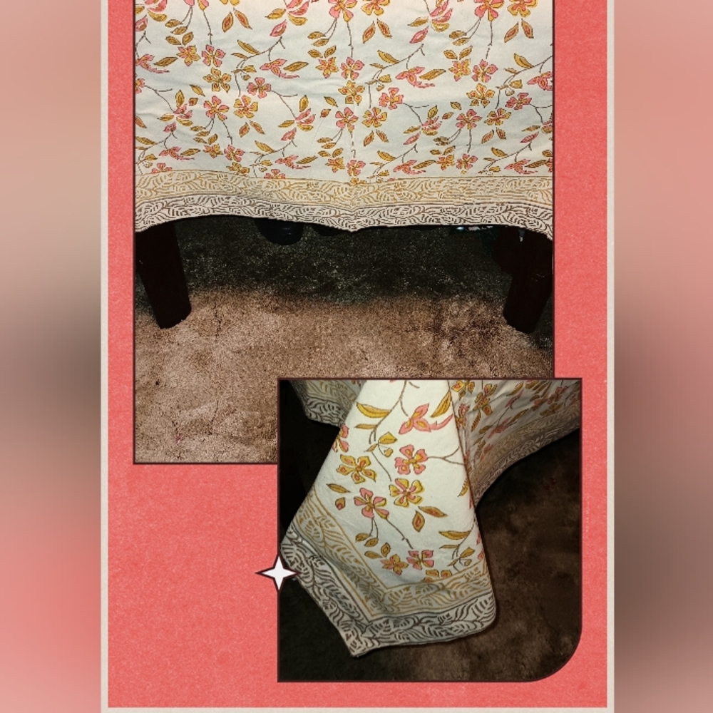 Cotton Floral Rectanglar.Tablecloth 🍽️ by Fab India 🍽️ 55" x 88"